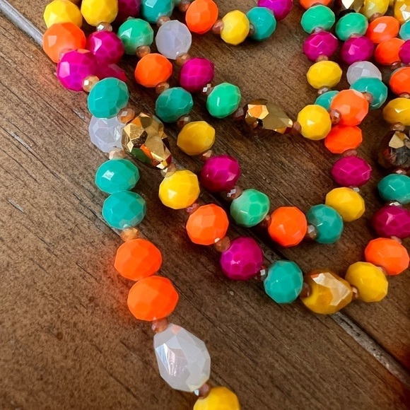 Colorful Bright Multi Color 5 Strand Necklace with matching earrings Gold Purple - Picture 5 of 12